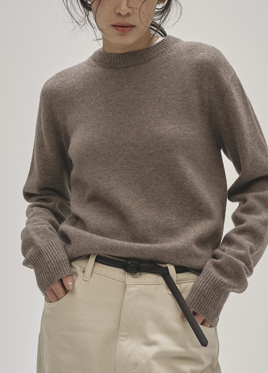 喀什米爾混紡圓領針織上衣